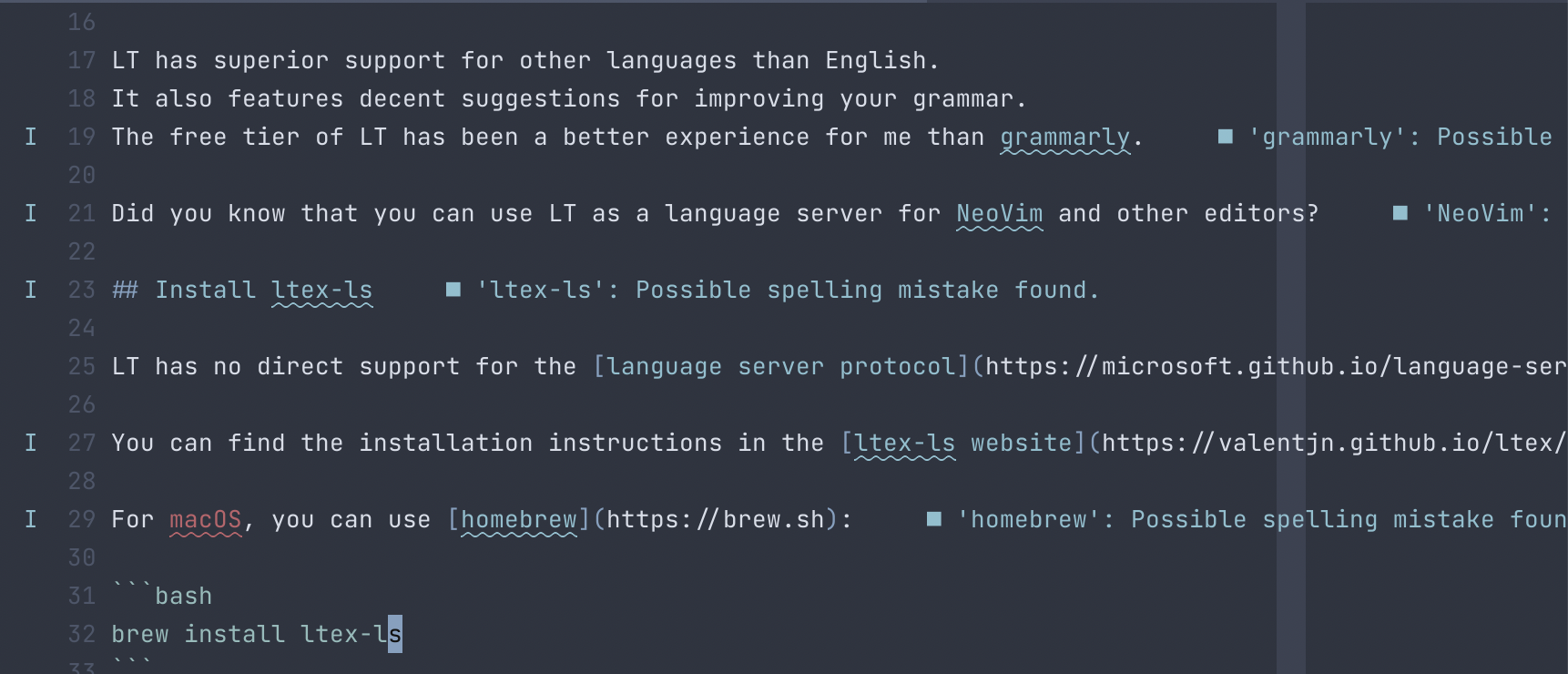 neovim languagetool example